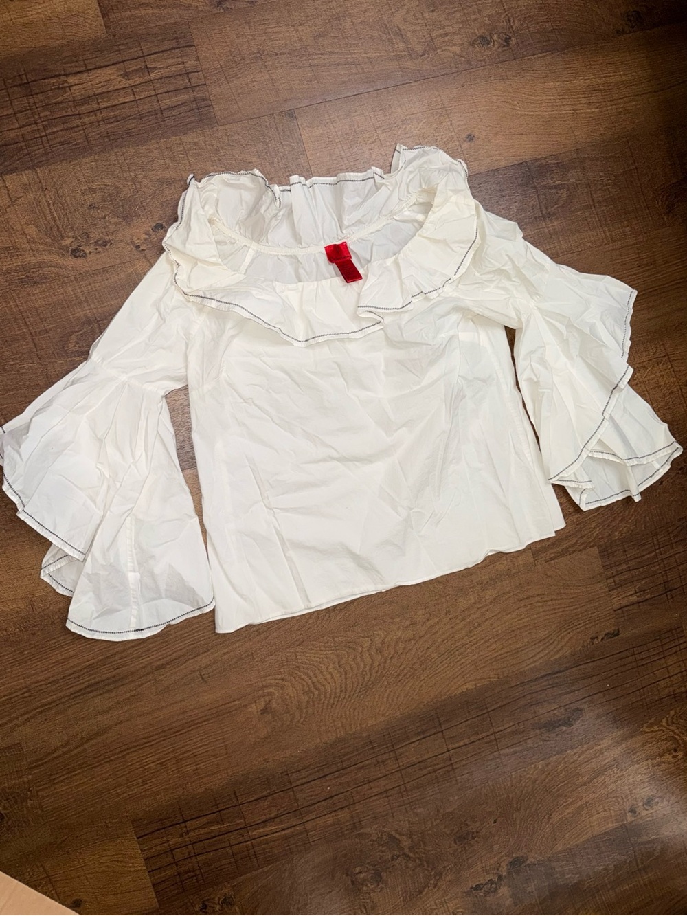 Ruffled Off-Shoulder White Blouse with Statement Bell Sleeves